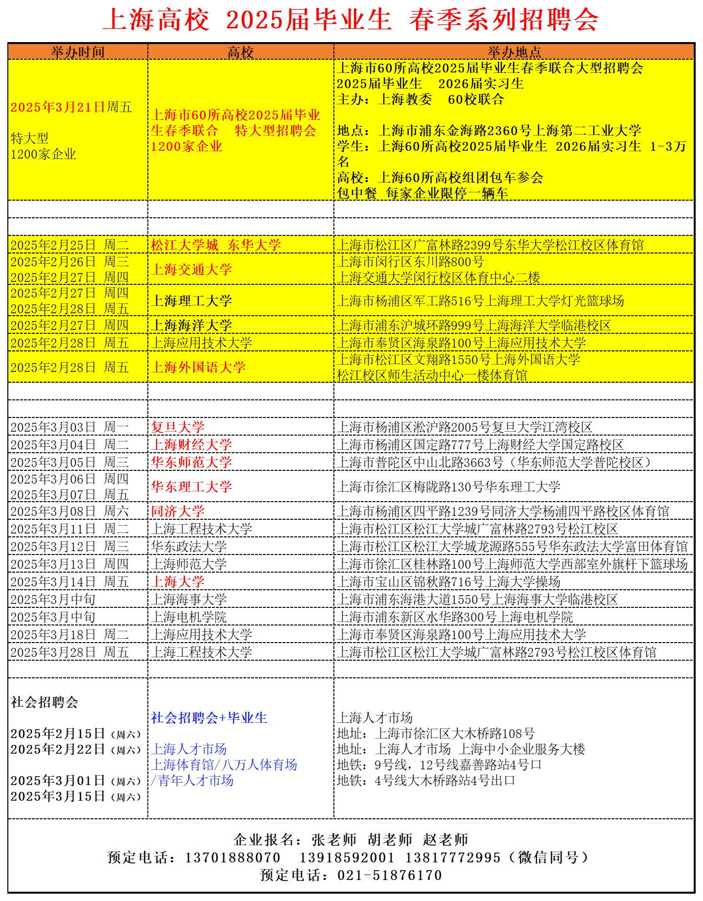 上海高校 2025届毕业生 春季系列招聘会 2月 3月_2025届春季排期表.jpg